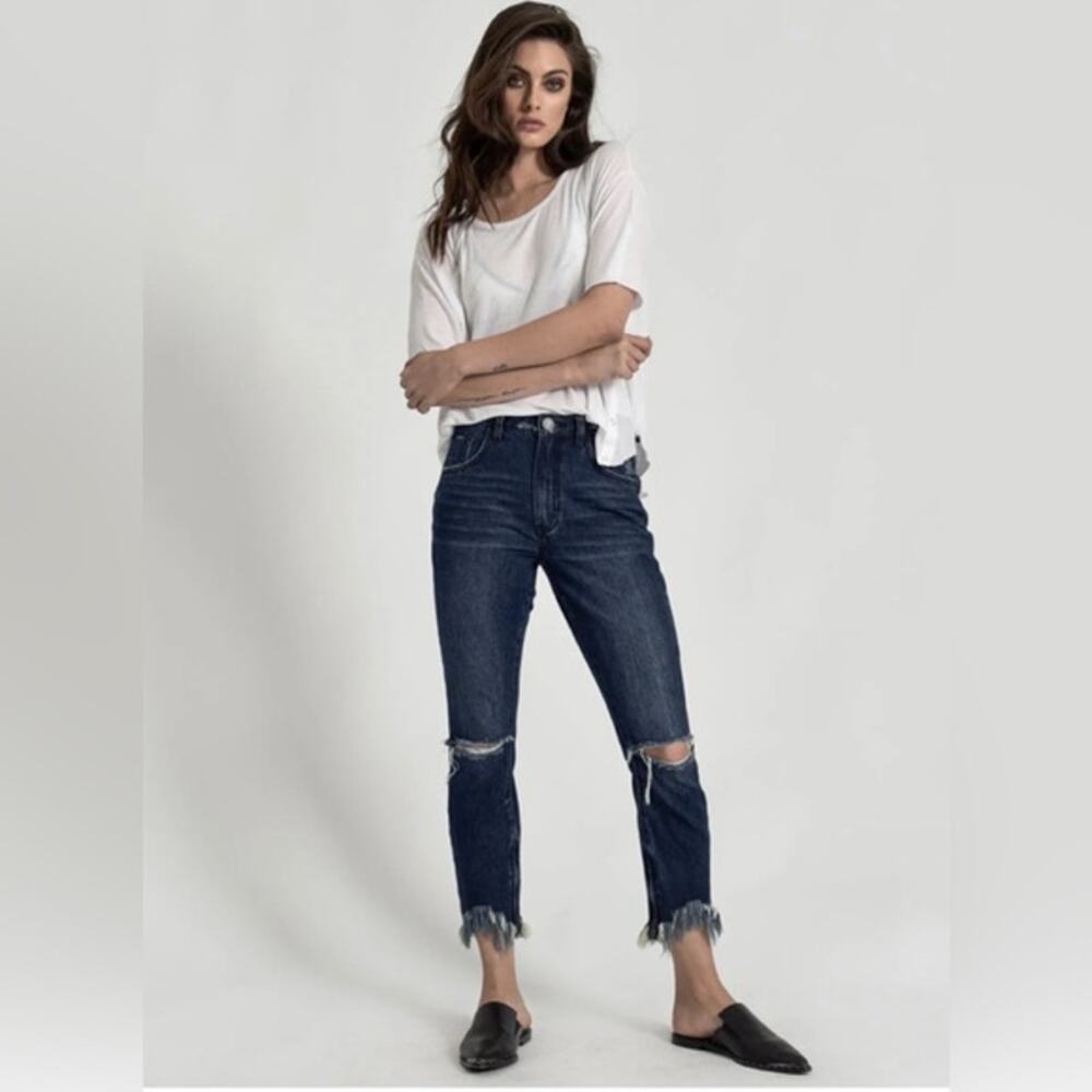 One Teaspoon Freebird II Dark Blue Denim Distressed Fitted Jeans AU 25 / US 0-2